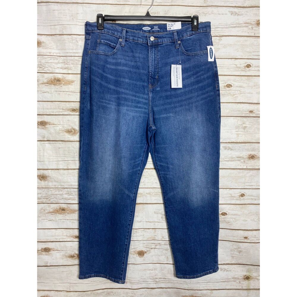 Old Navy Women The Sky-Hi Straight Extra High-Rise Blue Denim Jeans 18